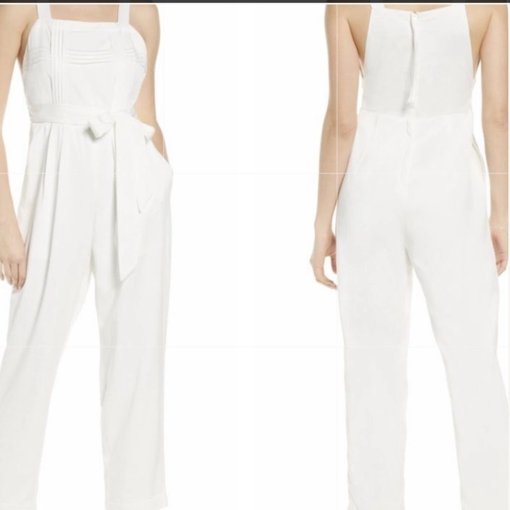 Sancia- White Wide Leg Square Neck Tie Waist Jumpsuit